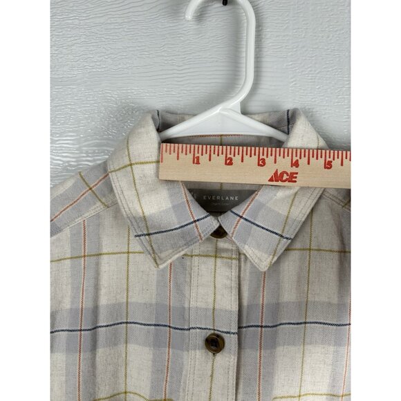 Everlane Shirt Womens 00 Button Up Cotton Yellow Beige Gray Plaid flannel - Picture 7 of 16